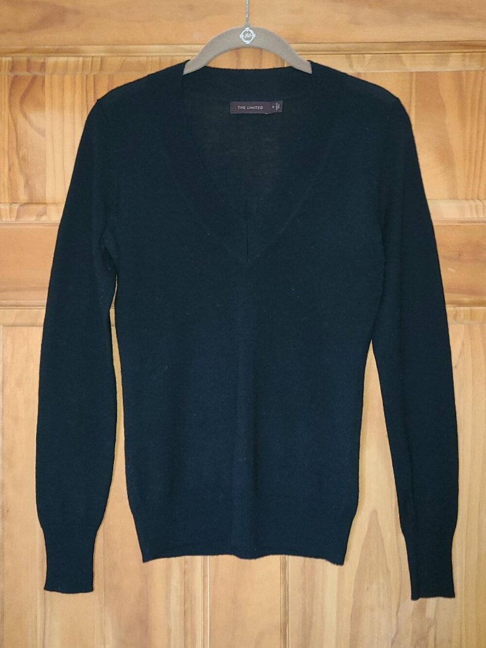 The Limited Black Merino Wool V Neck Sweater